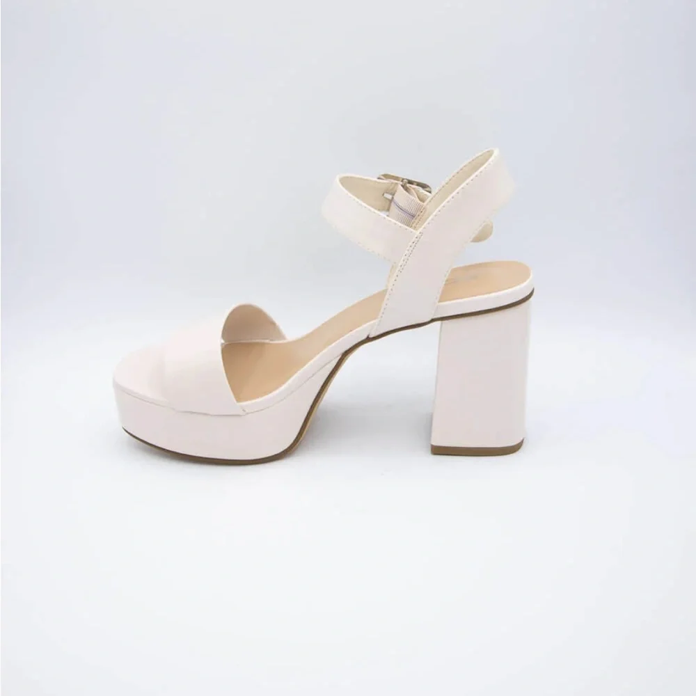 OFF WHITE MACEY OPEN TOE ANKLE STRAP PLATFORM FAUX LEATHER STRAPPY SANDALS NIB - Picture 6 of 6